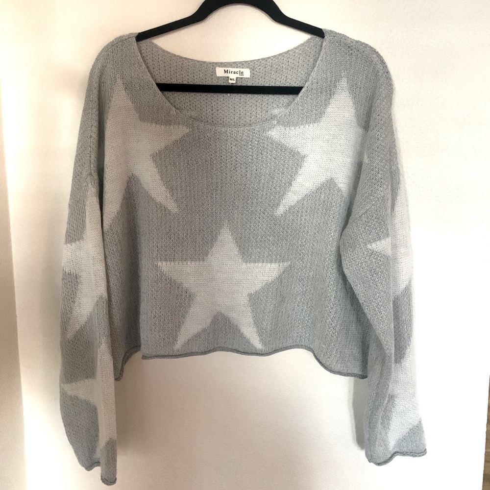 Open Knit Cropped Star Sweater